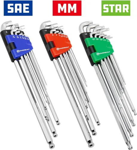 Vista 6 de Powerbuilt Juego de llaves hexagonales de 9 piezas con extremo de bola de brazo largo, llave Allen, brazo extralargo, extremo de bola, tamaño T10 a