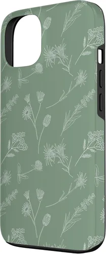Vista 2 de iPhone 13 Hojas Botanical Plant Line Art Sage Green Wildflower Floral Case