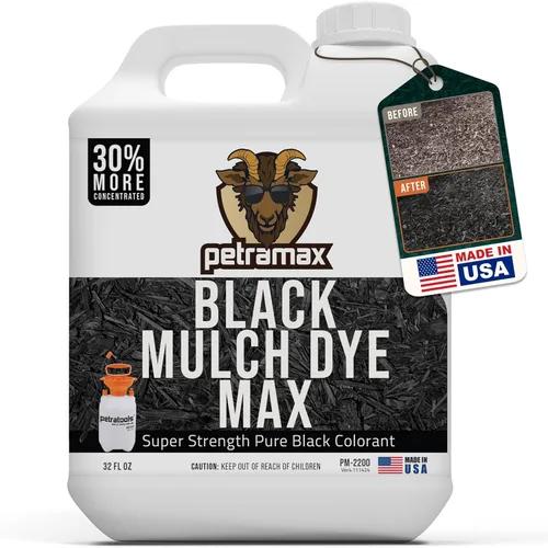 Petra Spray de tinte de mantillo negro con rociador PetraTools para refrescar el paisaje que se desvanece, tinte negro a mantillo de madera para