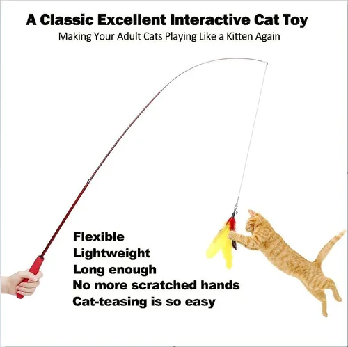 Vista 3 de Juguetes interactivos para gatos: juguete retráctil y juguetes de plumas para gatos de interior para perseguir y hacer ejercicio