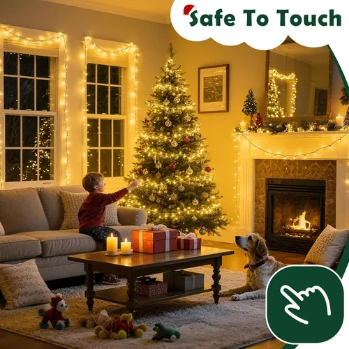 Vista 7 de Guirnalda de luces de Navidad de 66 pies, 200 luces LED de color blanco cálido, cable verde oscuro, para interiores y exteriores, impermeable, con 8