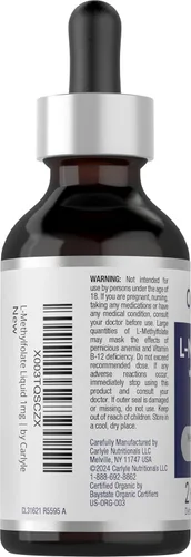Vista 3 de Carlyle Gotas de L-metilfolato de 1 mg 2 onzas líquidas con glicerina orgánica Suplemento sublingual líquido Sabor a ponche de frutas