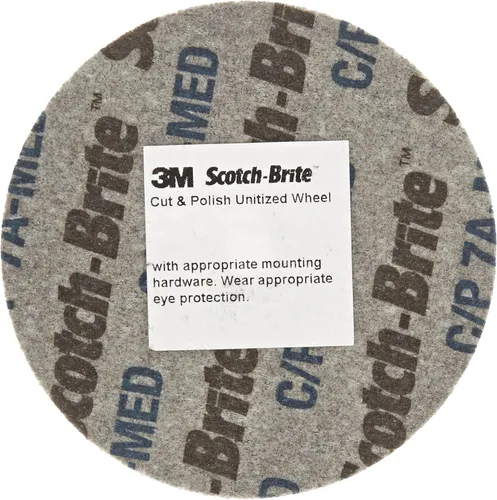 Scotch-Brite - Rueda unitizada cortada y pulida, óxido de aluminio, 3 pulgadas de diámetro x 1/4 pulgadas de ancho, grano medio 7A, 18100 rpm, eje