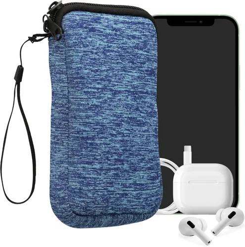 Vista 31 de kwmobile Bolsa de neopreno para teléfono tamaño XL - 6.7/6.8 pulgadas - Funda universal para celular con cremallera, correa para la muñeca, amarillo