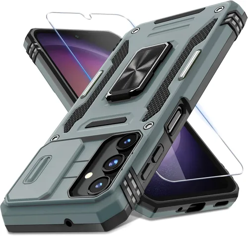 Vista 64 de DEERLAMN Funda para Samsung Galaxy A15 5G con cubierta deslizante para la cámara + protector de pantalla (1 paquete), soporte de anillo giratorio