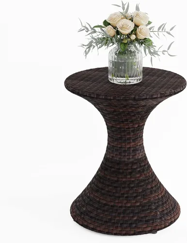 Sundale Outdoor Mesa auxiliar de mimbre, mesa pequeña de ratán para patio, mesa auxiliar de mimbre de reloj de arena de 20 pulgadas para porche,