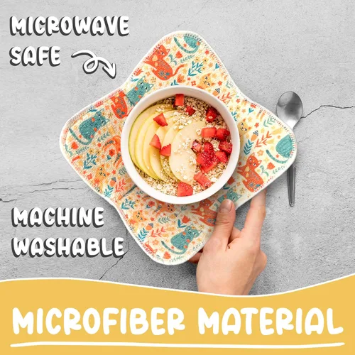 Vista 4 de Paquete de 6 fundas acolchadas para cuencos de microondas con diseño floral - Juego de soportes para cuencos de sopa caliente