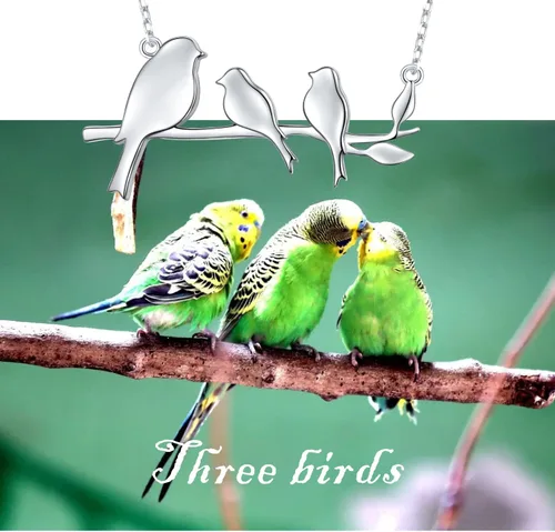 Vista 5 de DAOCHONG Collar de plata de ley 925 con diseño de pájaros y pájaros en rama para mamá de hija e hijo