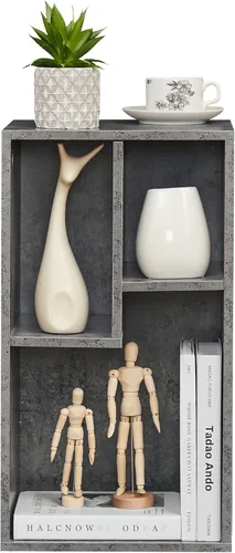 Vista 9 de VECELO 8-Tier Tall Narrow Bookshelf, Elevated Base with 6 Adjustable Shelves, Slim Space-Saving Storage Rack for Living Room Bedroom-Brown