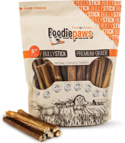 Vista 6 de FOODIEPAWS Bully Sticks de 4 pulgadas para perros, paquete a granel de 1 libra Pizzle de carne de res alimentada con pasto natural Sin cuero