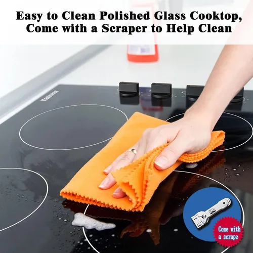 Vista 3 de Karinear Placa de cocina eléctrica de 4 quemadores de 24 pulgadas, estufa integrada, estufa radiante de 220-240 V con control de perilla, indicador