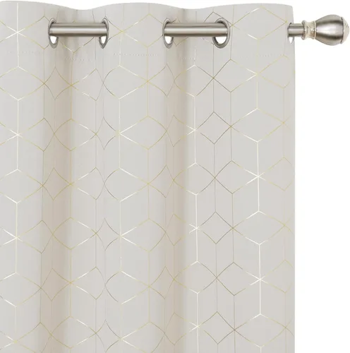 Vista 16 de Deconovo Cortinas opacas, aislamiento térmico y reducción de ruido, estampado de lámina de diamante – ojales en la parte superior, 2 paneles, Negro