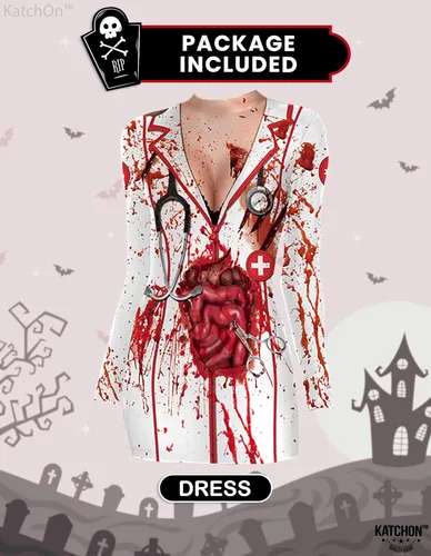 Vista 2 de KatchOn, Disfraz de enfermera sangrienta de Halloween para mujer, disfraces de Halloween para mujer, disfraz de enfermera zombi para mujer