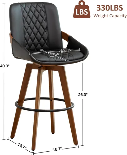 Vista 2 de AQG Counter Height Bar Stools, Mid Century Modern Bar Chairs Swivel with Back, Faux Leather Upholstered Barstools Walnut Wood Frame for Kitchen