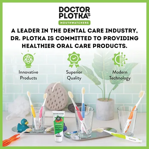 Vista 8 de MOUTHWATCHERS Dr. Plotka's - Cepillos de dientes con hilo dental suave, paquete de 4, azul, cepillo de dientes manual para adultos, ultra limpio