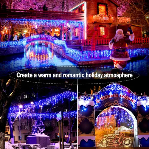 Vista 8 de Luces de Navidad para decoración al aire libre, 1216 LED, 99 pies, 8 modos, cortina de luces con 228 gotas, tira de luces LED de alambre