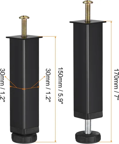Vista 2 de uxcell Soporte de marco de cama de altura ajustable, patas de repuesto para riel de cama, marco central de soporte para patas elevadoras