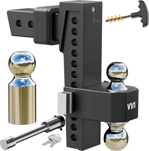 Vista 10 de VNN Enganche de Caída Ajustable - Enganche de Caída de 8 Pulgadas Receptor de 2.5 Pulgadas Negro Intercambiable 3 Monturas de Bola Sólidas
