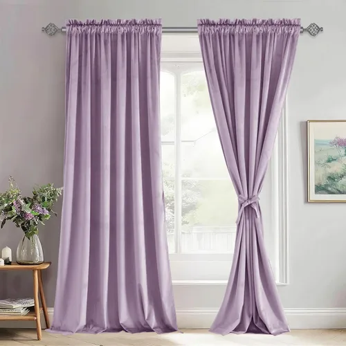 Vista 56 de JIUZHEN Cortinas de terciopelo rosa de 108 pulgadas para sala de estar, cortinas opacas extralargas para dormitorio, bolsillo para barra, protección