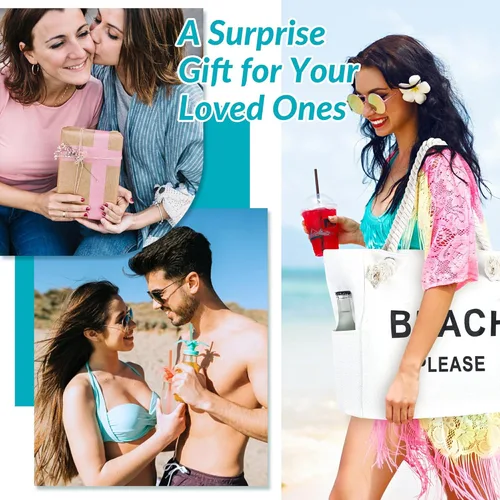 Vista 8 de TESALATE Bolsa grande de lona para playa con cremallera para mujer, para nadar, viajar, ir de compras, gimnasio y vacaciones en la playa