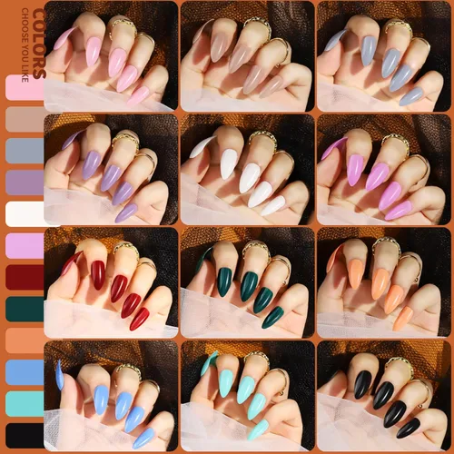 Vista 2 de Teenitor Uñas postizas a presión con forma de almendra mediana, 288 uñas postizas a presión en forma de almendra con pegamento, uñas con pegamento