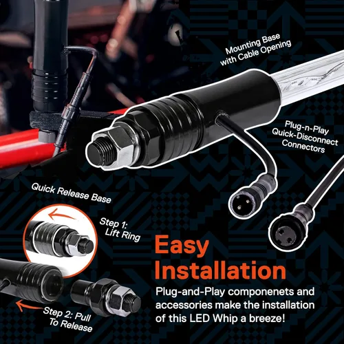 Vista 5 de True Mods - 2 piezas de látigo LED RGB de 5 pies para UTV ATV [control remoto inalámbrico RF] bandera de Estados Unidos, impermeable, látigo LED