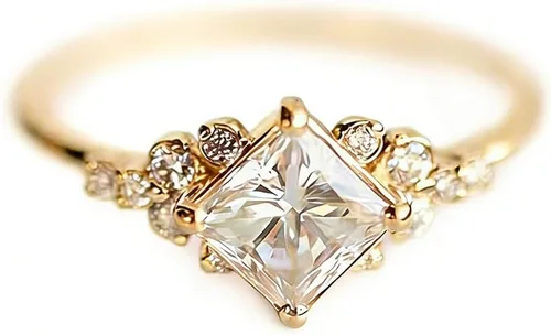 Vista 2 de Exquisito anillo cuadrado de compromiso de morganita, anillo de boda de diamantes chapado en oro de 14 quilates, plata de ley 925, anillo