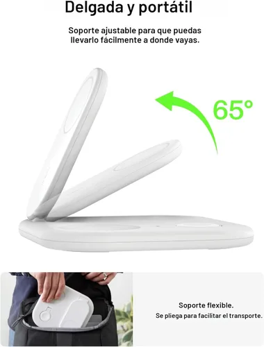 Vista 7 de Belkin Cargador Compatible con MagSafe, Cargador Magnético Plegable 2 en 1 de 15W - Carga Inalámbrica Certificada Qi2 para Apple iPhone 16, Apple
