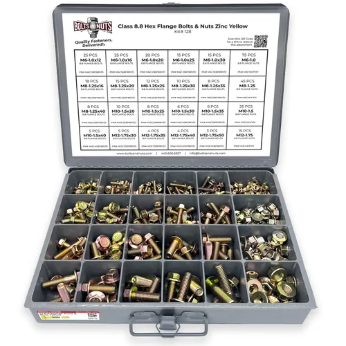 ¡Juego surtido de pernos de chasis con reborde de cabeza hexagonal de clase métrica 8,8 y tuercas con reborde – 383 unidades!