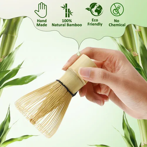 Vista 3 de LemonRoad 12 piezas de batidor de bambú de 100 puntas para polvo de matcha, tradicional japonés, Chasen, agitador de bambú orgánico hecho a mano