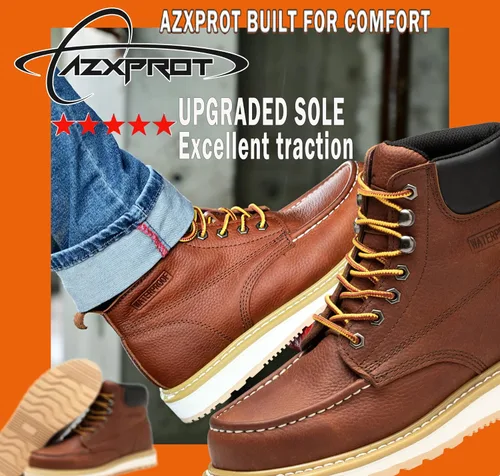 Vista 2 de Botas de trabajo para hombres, puntera suave de 6 pulgadas con suela de cuña, botas de seguridad impermeables, zapatos de seguridad cómodos