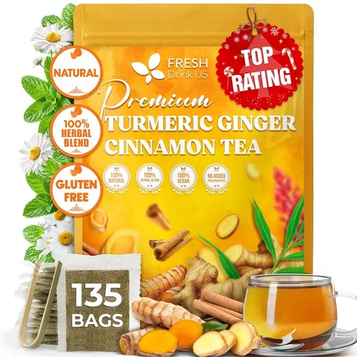 Vista 66 de FreshDrinkUS, 135 bolsas de té de jengibre y cúrcuma premium, ingredientes 100% naturales, mezcla hecha a mano de té de hierbas de cúrcuma