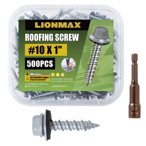 Vista 29 de Tornillos para techo de metal LIONMAX #10 x 1 pulgada, 300 unidades, con cabeza hexagonal pintada en negro, arandela de goma, punta afilada