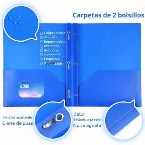 Vista 5 de Carpetas de plástico KTRIO con bolsillo frontal transparente, paquete de 4 carpetas con bolsillos y tachuelas, carpetas resistentes de 2 bolsillos