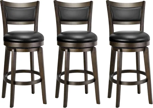 Vista 20 de PrimeZone Juego de 2 taburetes de bar giratorios, altura extra alta de barra de 34 pulgadas, taburetes de bar de cuero sintético negro con respaldo