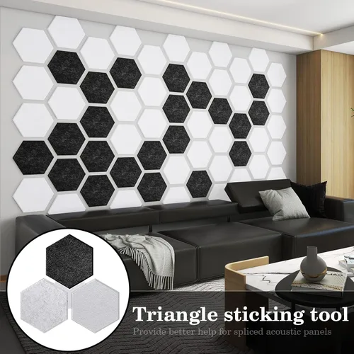 Vista 6 de Paneles acústicos, paquete de 12 paneles de espuma a prueba de sonido con herramienta de adherencia triangular, paneles de pared hexagonales