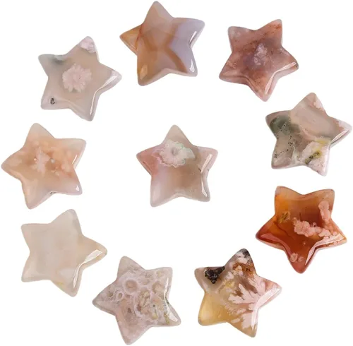 Vista 4 de JIC Gem 1.2 "Natural Sakura flor ágata estrella en forma de flor de cerezo ágata piedras de cristal a granel de piedras preciosas de estrella