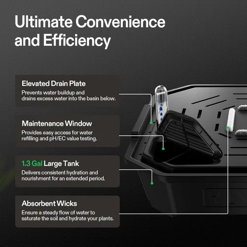 Vista 3 de VIVOSUN Paquete de 4 Macetas de Autoriego FlexFeed, Base de Maceta de Tela con Riego Automático con Medidor de Agua y Ventana de Mantenimiento