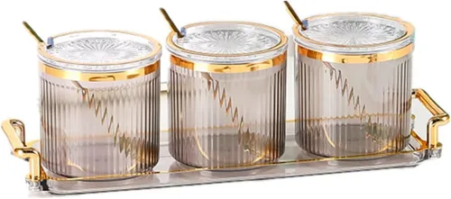 Vista 20 de Frascos Acrílicos para Condimentos y Especias, Caja de Condimentos y Especias con Tapas y Cucharas y Bandeja, Recipientes de Plástico Transparente