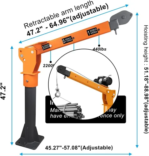 Vista 4 de Grúa de cama plegable de 2200 libras, cabrestante de 5000 libras, elevador de elevación de horca de acero pintado para pastillas, 12 V