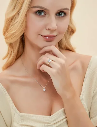 Vista 5 de EAMTI - Anillos de compromiso de plata de ley 925 de 3 quilates con circonita cúbica de corte ovalado, anillos de promesa de boda para mujer