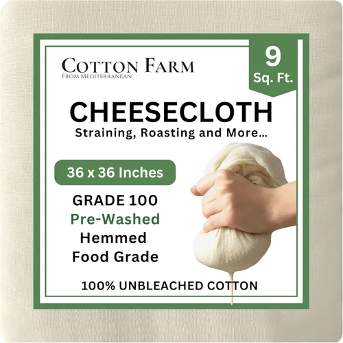 Cotton Farm Grade 100 XL Paño de Queso - Para Colar y Más; 36x36 Pulgadas; Paño de Queso 100% Algodón Sin Blanquear; Reutilizable con 2 Bordes