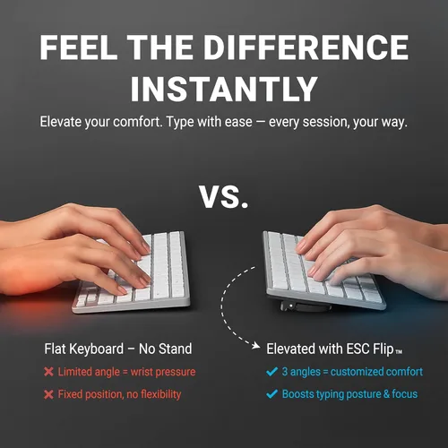 Vista 2 de ESC Soporte de teclado de computadora abatible para escritorio, elevador de teclado inclinado y soporte para laptop con 3 ángulos ajustables