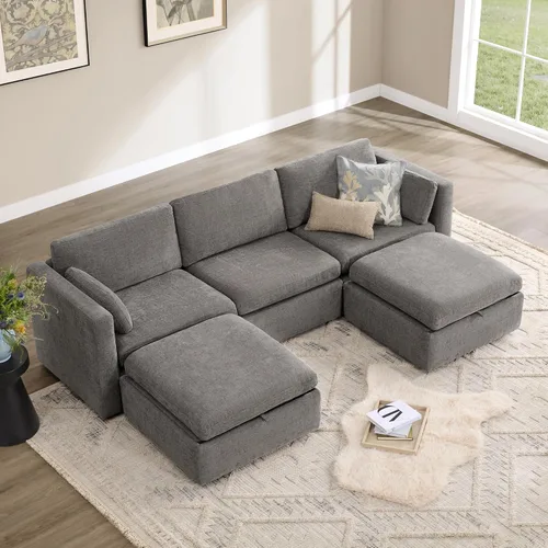 Vista 14 de CHITA Juego de sofá modular Cloud de gran tamaño, sofá modular en forma de U con diván reversible, 112 pulgadas de ancho, sofá modular de 5 Azul