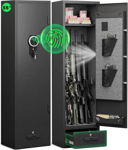 kavey Caja fuerte biométrica de 4-6 huellas dactilares, cajas fuertes para rifles y pistolas del hogar, gabinete de armas de acceso rápido para