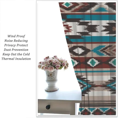 Vista 177 de Cortinas con patrón geométrico tribal, estilo suroeste, azteca, rústico, occidental, nativo americano, opacas, con bolsillo para barra, decoración