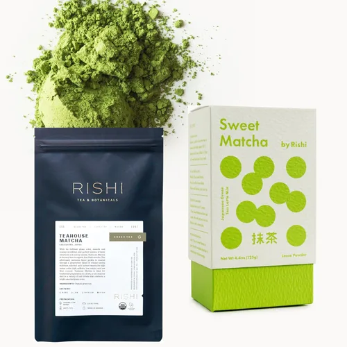 Rishi Tea Teahouse Matcha & Sweet Matcha Bundle – Té verde japonés orgánico en polvo, endulzado y sin azúcar, para matcha ceremonial y latte de