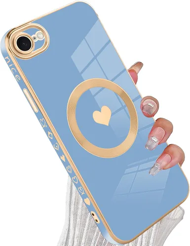 Vista 71 de tharlet Funda Magnética para iPhone 11 [Compatible con Magsafe] Lindo Corazón de Amor de Lujo Chapado Borde Dorado Parachoques con Lente de Cámara