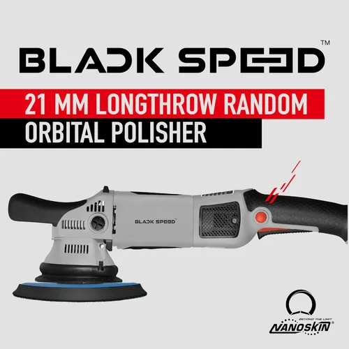 Vista 3 de Nanoskin Black Speed 21mm Long-Throw Random Orbital Polisher - 750W, 7.5-Amp Motor, BOSCH Bearing Construction, Vented Flexible Backing Plate For