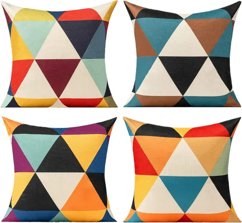 All Smiles Juego de 4 fundas de almohada para exteriores de 16 x 16 pulgadas, coloridas divertidas de primavera de mediados de siglo, decoración del